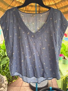 a.n.a Navy Blue Floral V-Neck Tunic Top